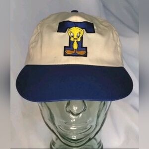 Vintage 90s Tweety Looney Tunes Varsity Hat Baseball Cap 1994 Cream Blue